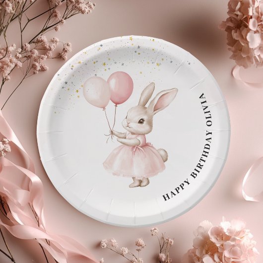Bunny Pastel Roze Verjaardag | Schattige feestserv Papieren Bordje