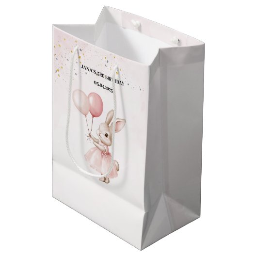 Bunny Pastel Roze Verjaardag | Schattigee partij Medium Cadeauzakje (Voorkant Gekanteld)