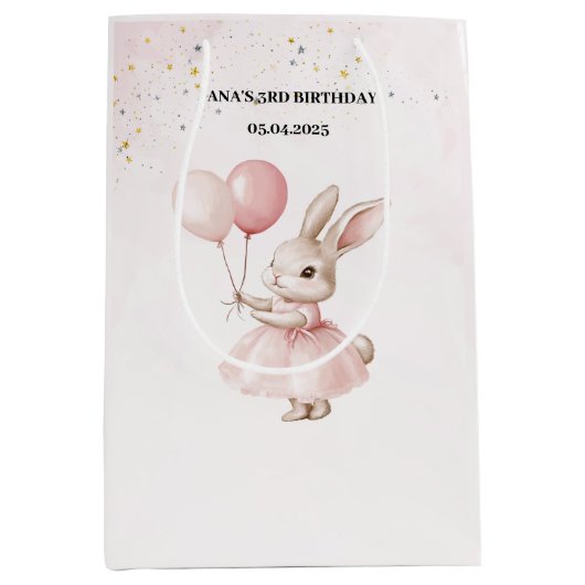 Bunny Pastel Roze Verjaardag | Schattigee partij Medium Cadeauzakje (Voorkant)