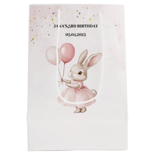 Bunny Pastel Roze Verjaardag | Schattigee partij Medium Cadeauzakje (Achterkant)