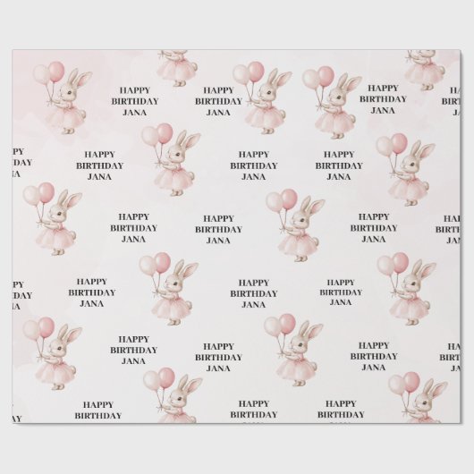Bunny Pastel Roze Verjaardag | Schattigee verjaard Cadeaupapier (Vlak)