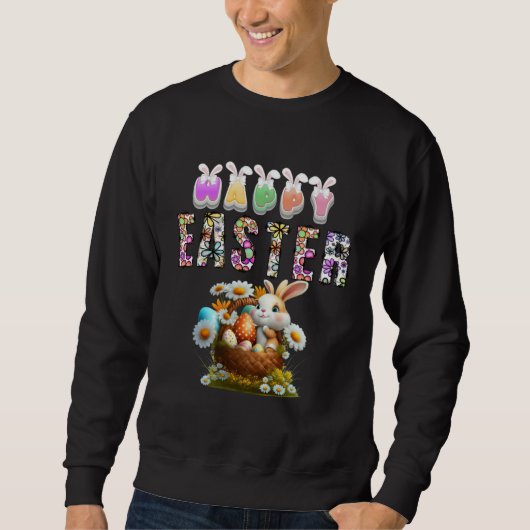 Bunny Pastel Spring Hunt Eggs Rabbit Happy Easter  Trui (Voorkant)