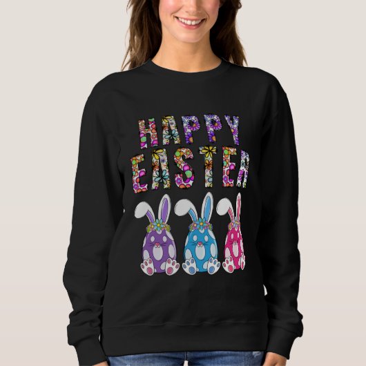 Bunny Pastel Spring Hunt Eggs Rabbit Happy Easter  Trui (Voorkant)