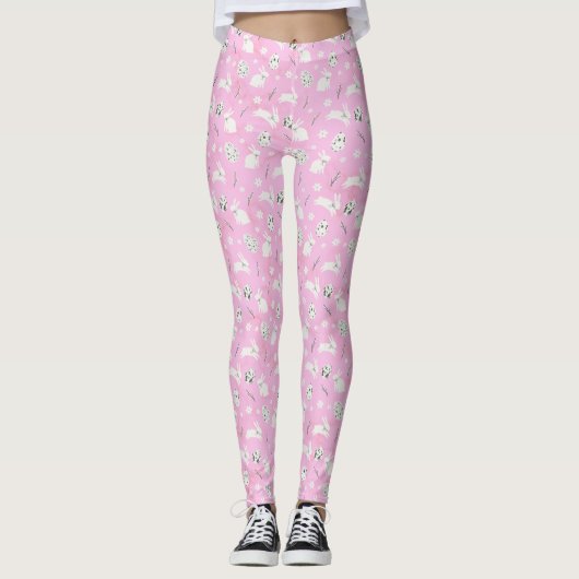 Bunny Patterned Roze Leggings (Voorkant)