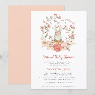 Bunny  Perzik Bladerwerk Virtual Baby shower Kaart
