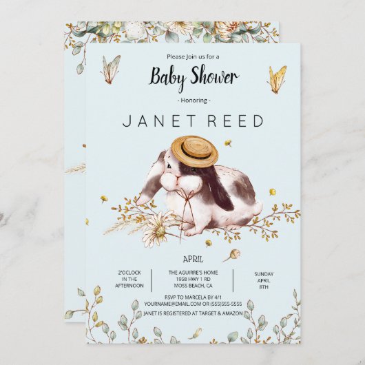 Bunny Pet Rustic Country Baby shower Uitnodiging (Voorkant / Achterkant)
