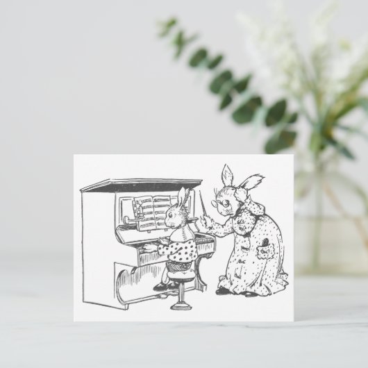 Bunny Piano-leraar en haar student Briefkaart (Staand voorkant)