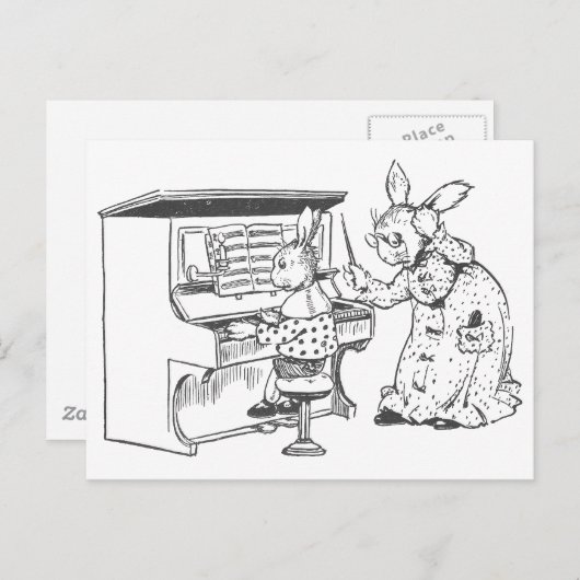 Bunny Piano-leraar en haar student Briefkaart (Voorkant / Achterkant)