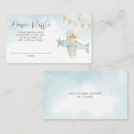 Bunny Pilot Baby shower Diaper Raffle Informatiekaartje (Voorkant / Achterkant)