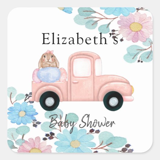  Bunny Pink Baby shower Vierkante Sticker (Voorkant)