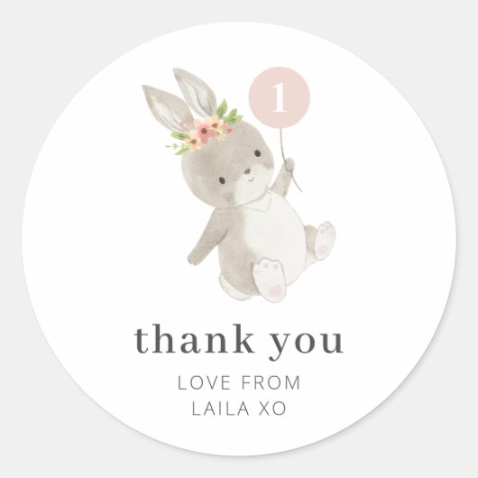 Bunny Pink-ballon Ronde Sticker (Voorkant)