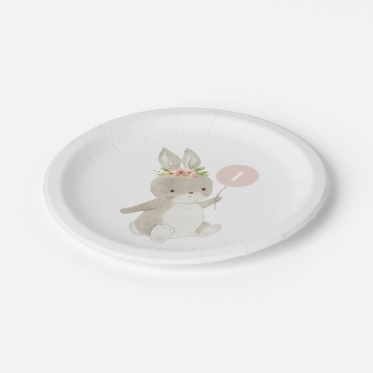 Bunny Pink Balloon 1st Birthday Papieren Bordje (Gekanteld)