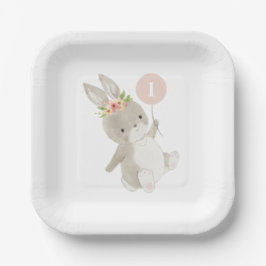 Bunny Pink Balloon 1st Birthday Papieren Bordje