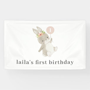Bunny Pink Balloon 1st Birthday Spandoek