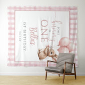 Bunny Pink Balloons 1st Birthday Backdrop Wandkleed (In Situ (horizontaal))