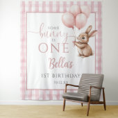 Bunny Pink Balloons 1st Birthday Backdrop Wandkleed (In situ)
