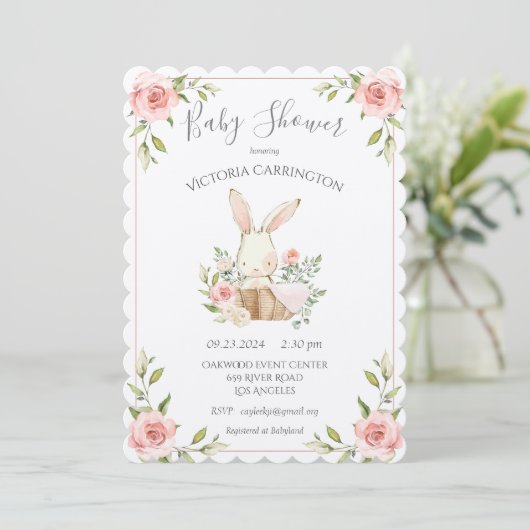 Bunny Pink Blush Champagne Shimmer Baby shower Kaart (Staand voorkant)