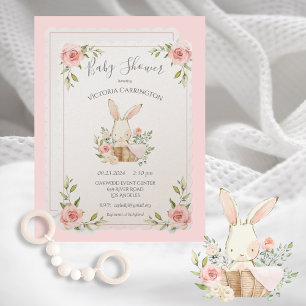 Bunny Pink Blush Champagne Shimmer Baby shower Kaart