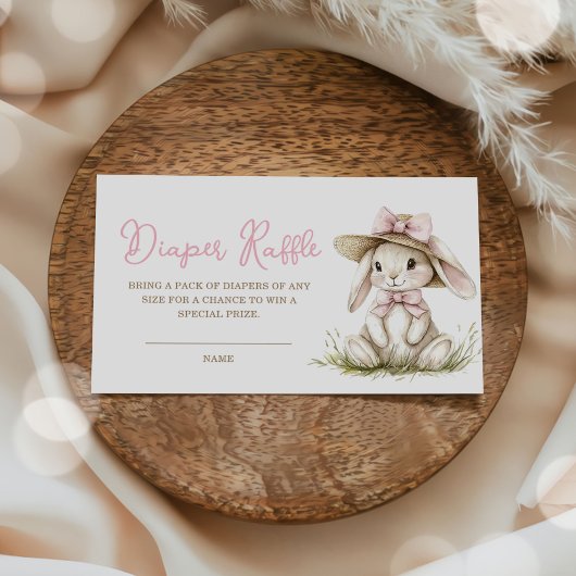 Bunny Pink Bow Baby Shower Diaper Raffle Informatiekaartje