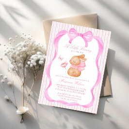 Bunny pink bow baby shower kaart