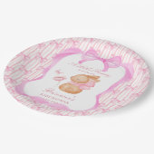 Bunny pink bow baby shower monogrammed papieren bordje (Gekanteld)