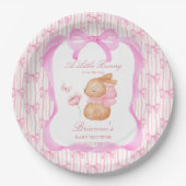 Bunny pink bow baby shower monogrammed papieren bordje (Voorkant)