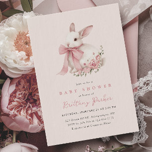 Bunny Pink Bow Baby shower Uitnodiging