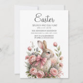 Bunny Pink Bow Easter Brunch Egg Hunt Kaart (Voorkant)