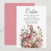 Bunny Pink Bow Easter Brunch Egg Hunt Kaart (Voorkant / Achterkant)