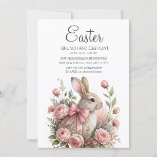 Bunny Pink Bow Easter Brunch Egg Hunt Kaart