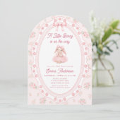 Bunny Pink Bow Floral Baby Shower Invitation Kaart (Staand voorkant)