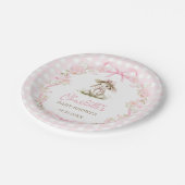 Bunny Pink Bow Gingham Baby Shower Papieren Bordje (Gekanteld)