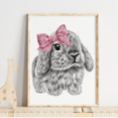 Bunny Pink Bow Nursery Print | Bunny Print