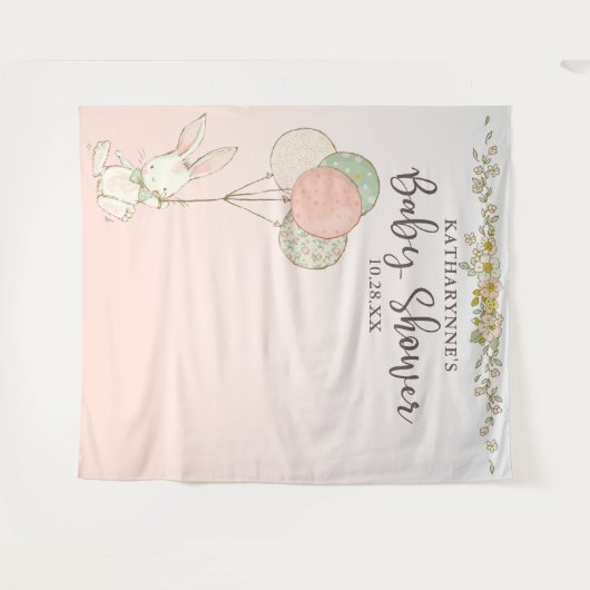  Bunny Pink Floral Baby shower Achtergrond Wandkleed (Voorkant (horizontaal))