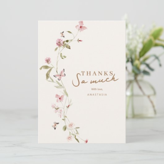 Bunny Pink Floral Baby shower bedankje Bedankkaart (Staand voorkant)