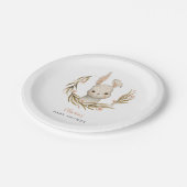 Bunny Pink Floral Baby shower Papieren Bordje (Gekanteld)