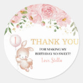 Bunny Pink Floral Balloon Verjaardag Dank u Labels (Voorkant)