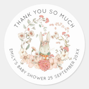  Bunny Pink Floral Dank u Baby shower Ronde Sticker
