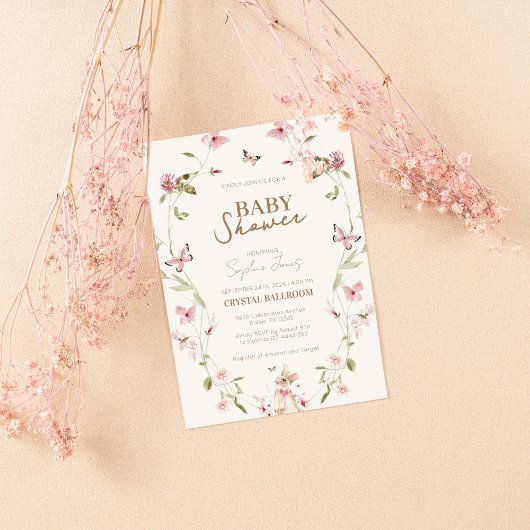 Bunny Pink Floral Meisje Baby shower Kaart
