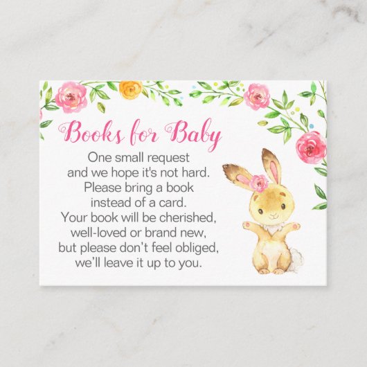 Bunny Pink Floral Meisje Boeken voor Baby Boekaanv Informatiekaartje (Voorkant)