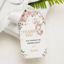 Bunny Pink Floral Verjaardag Bedankt cadeau Label