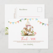 Bunny Pink Floral Verjaardag Dank u Briefkaart (Voorkant / Achterkant)