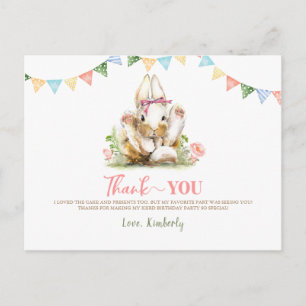 Bunny Pink Floral Verjaardag Dank u Briefkaart