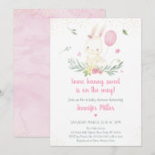 Bunny Pink Gold Floral Girl Baby shower Uitnodigin Kaart (Voorkant / Achterkant)