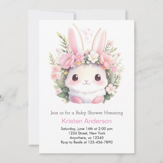 Bunny Pink Meadow Blissful Meisje Baby shower Kaart (Voorkant)