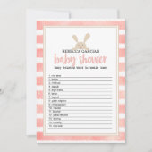 Bunny Pink Stripe Baby shower Word Scramble Game Kaart (Voorkant)