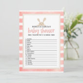Bunny Pink Stripe Baby shower Word Scramble Game Kaart (Staand voorkant)