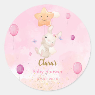 Bunny Pink Waterverf Baby shower Stickers
