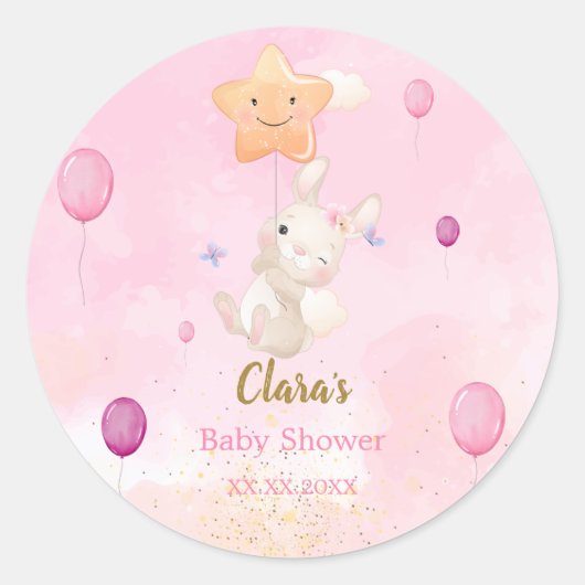 Bunny Pink Waterverf Baby shower Stickers (Voorkant)