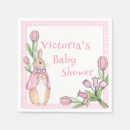 Bunny Pink White Plaid Baby shower Servet